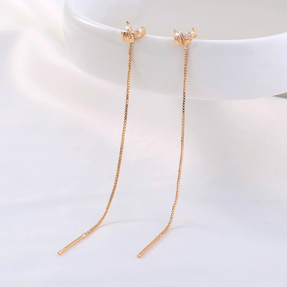 Gold Butterfly Copper Tassel Threader Earrings