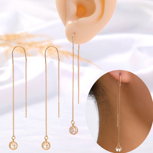 Gold Open Lantern Tassel Threader Earrings