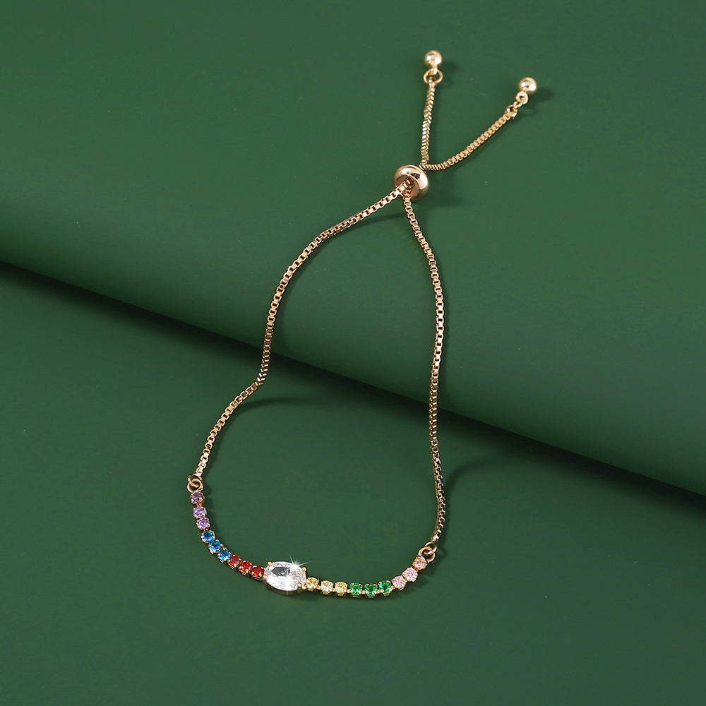 Copper Gold Plated Pendant Micro-Set Colorful Zircon Shrink Pulled Copper Bead Bracelet
