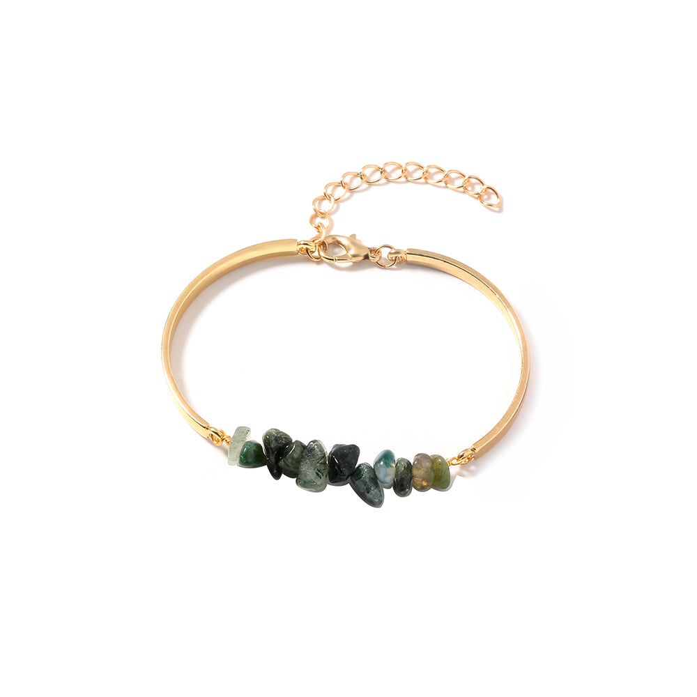 Alloy Crescent Light Green Natural Stone Bracelet