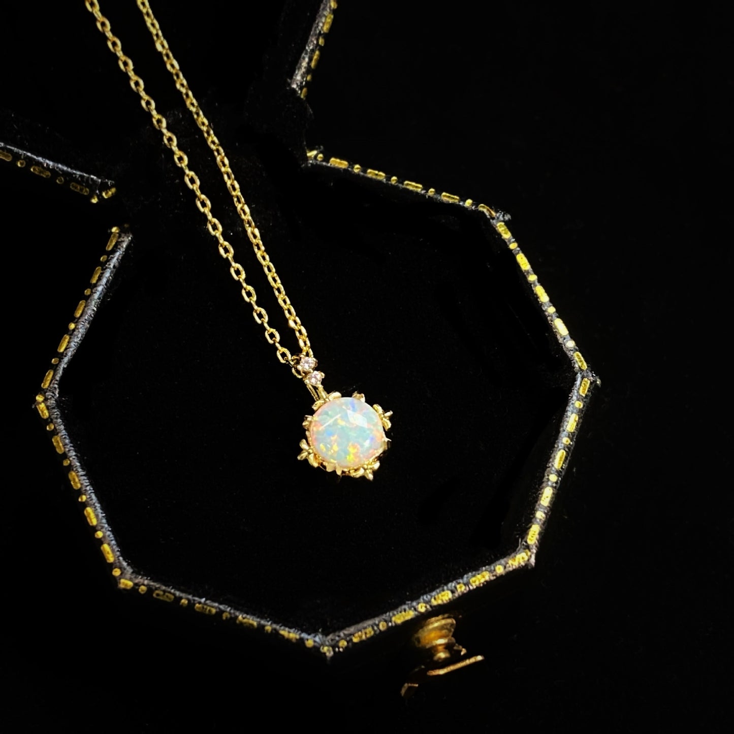 Opal Court Style Glow Gold Plated 14k Yellow Gold Necklace