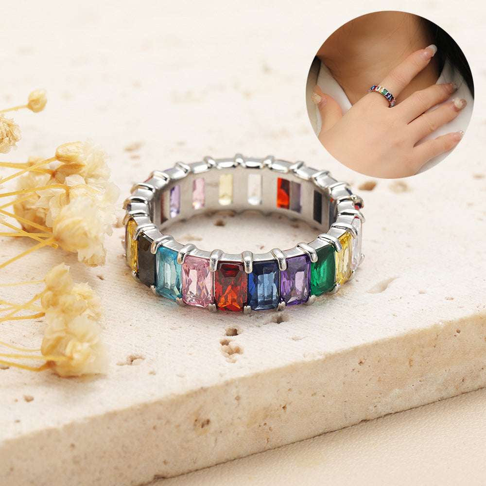 Fashion Diamond-studded Ring Jewelry Light Luxury Minority Colorful Crystals Rings