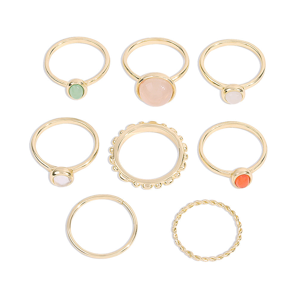 Colorful Stone Metalic Finger Rings Joint Combination Rings For Women Girl Rings