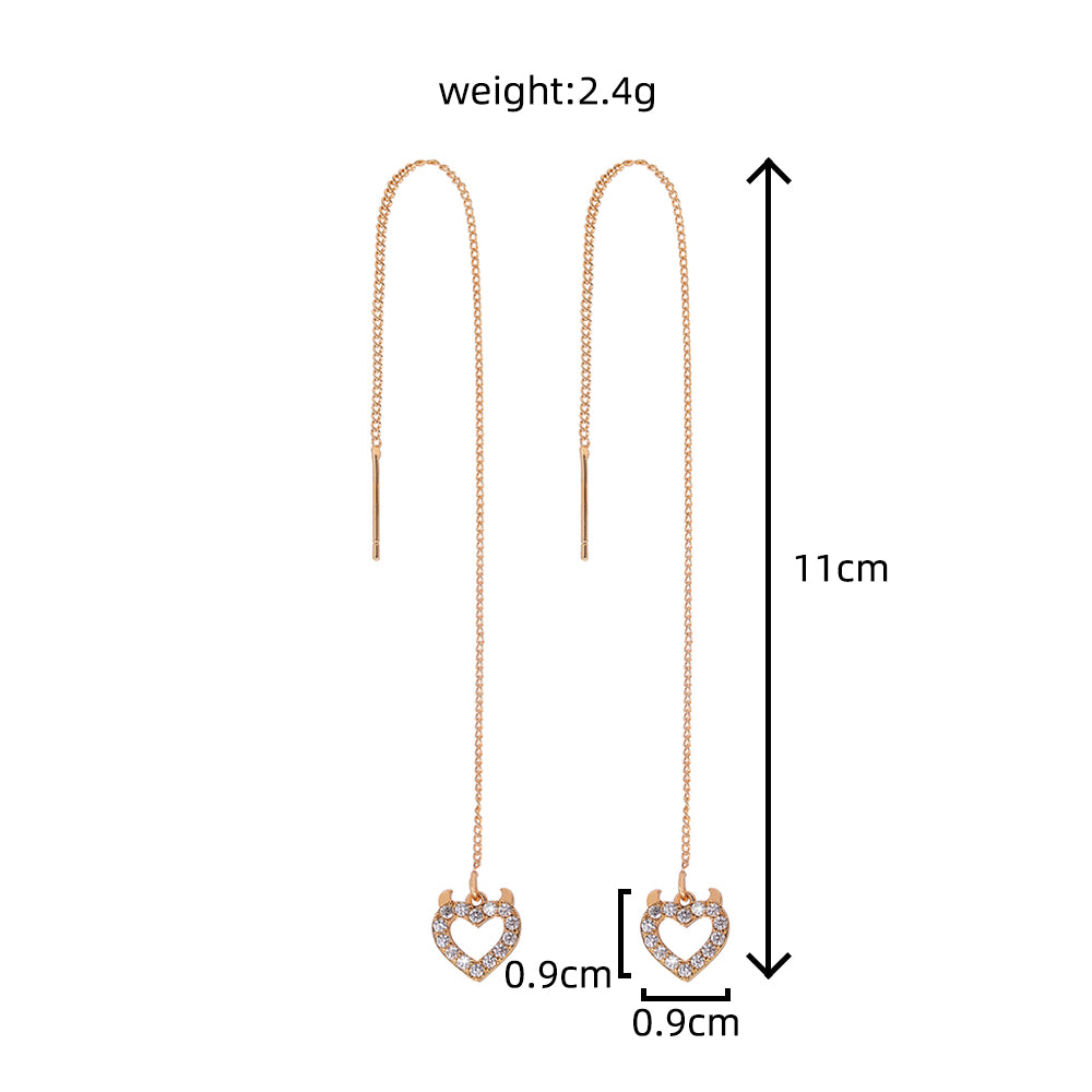 Gold Love Bull Head Copper Tassel Threader Earrings