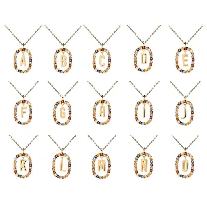 Colored Rhinestone Necklace 26 Alphabet Necklace 18K Fashion Jewelry