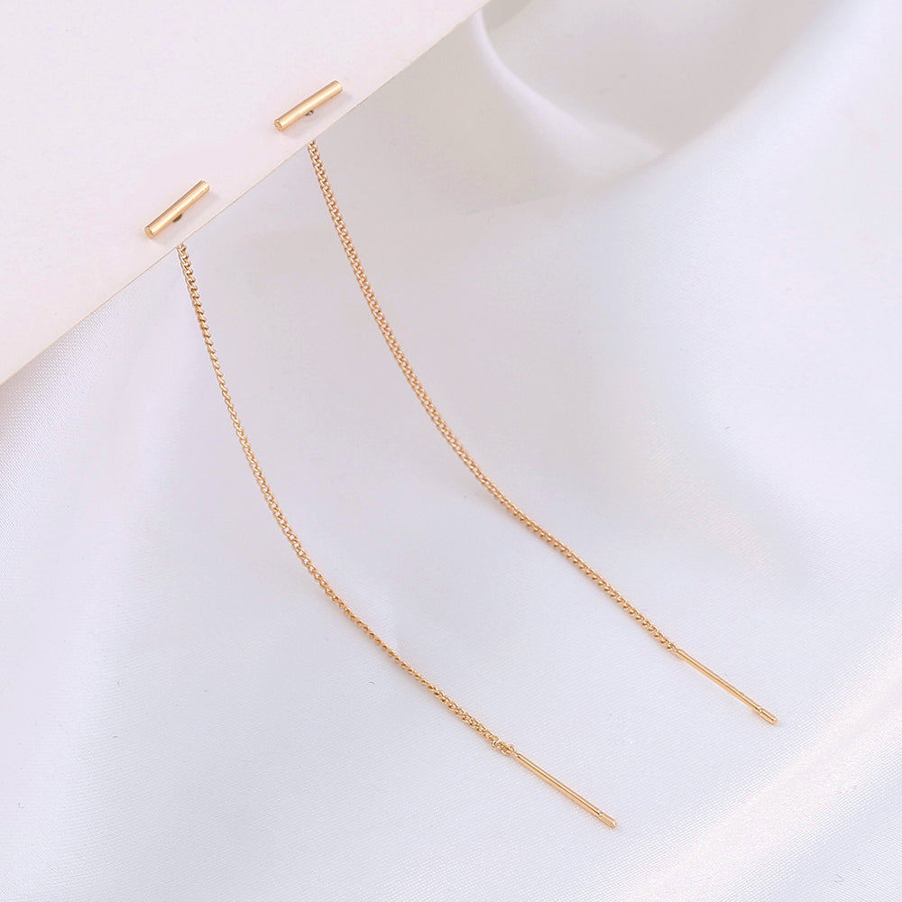 Gold Copper Tube T-tassel Threader Earrings