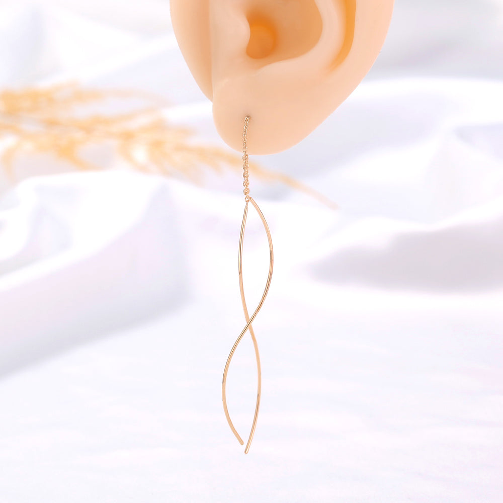 Gold S-shaped Wave Threader Earrings