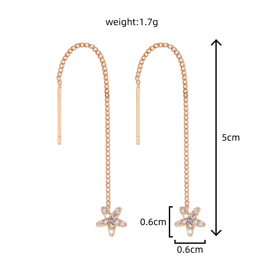 Gold Starfish Copper Accessories Zircon Tassel Pendant Ear Wire