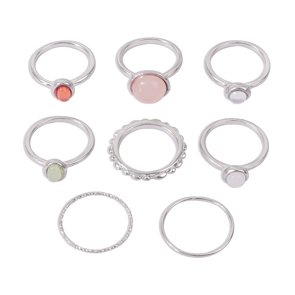 Colorful Stone Metalic Finger Rings Joint Combination Rings For Women Girl Rings