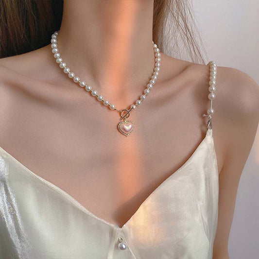 Super Fairy Temperament  Pearl Love Necklace