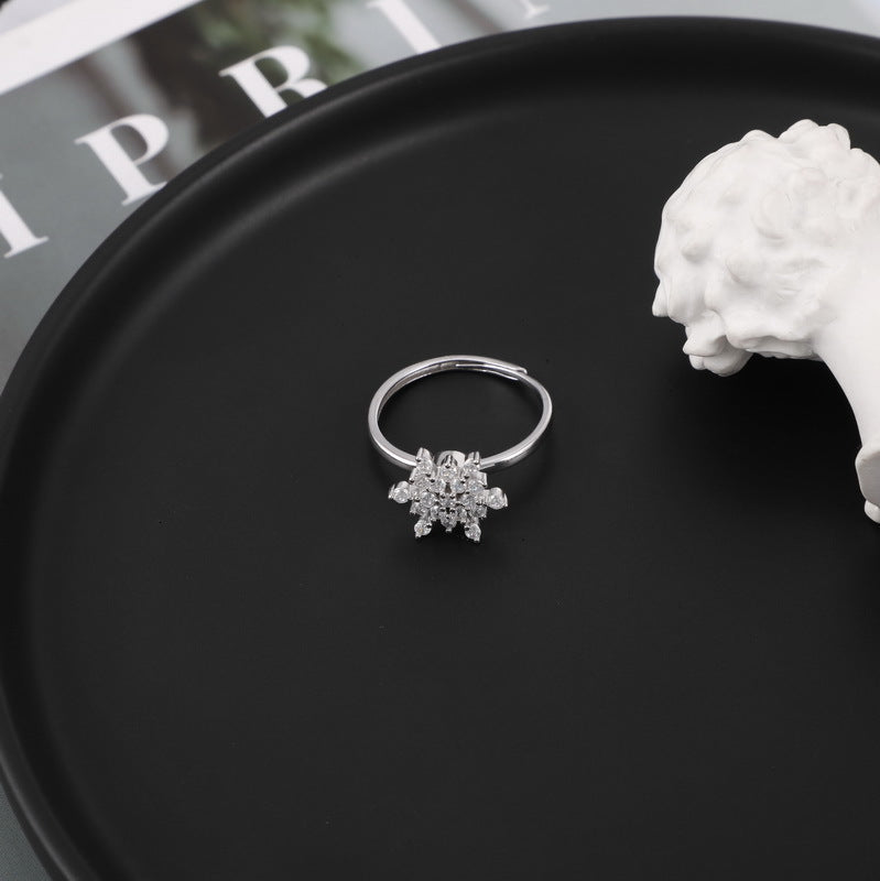 Fashion S925 Sterling Silver Snowflake Rotating Ring