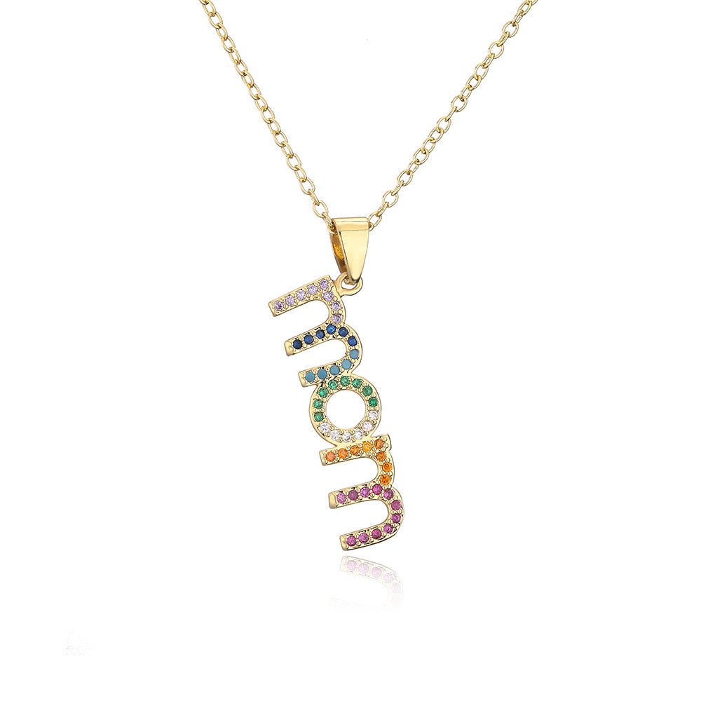 18K Copper Plated Zircon MOM Pendant Necklace