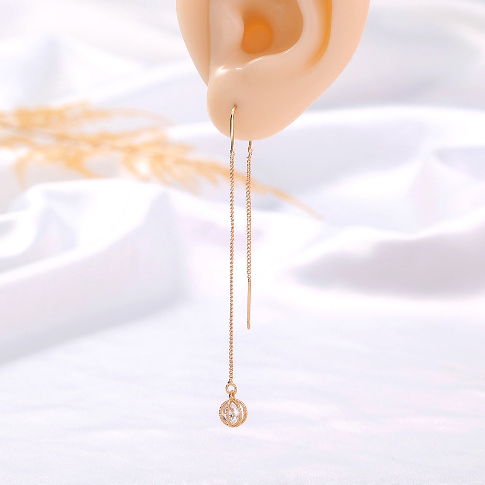 Gold Open Lantern Tassel Threader Earrings