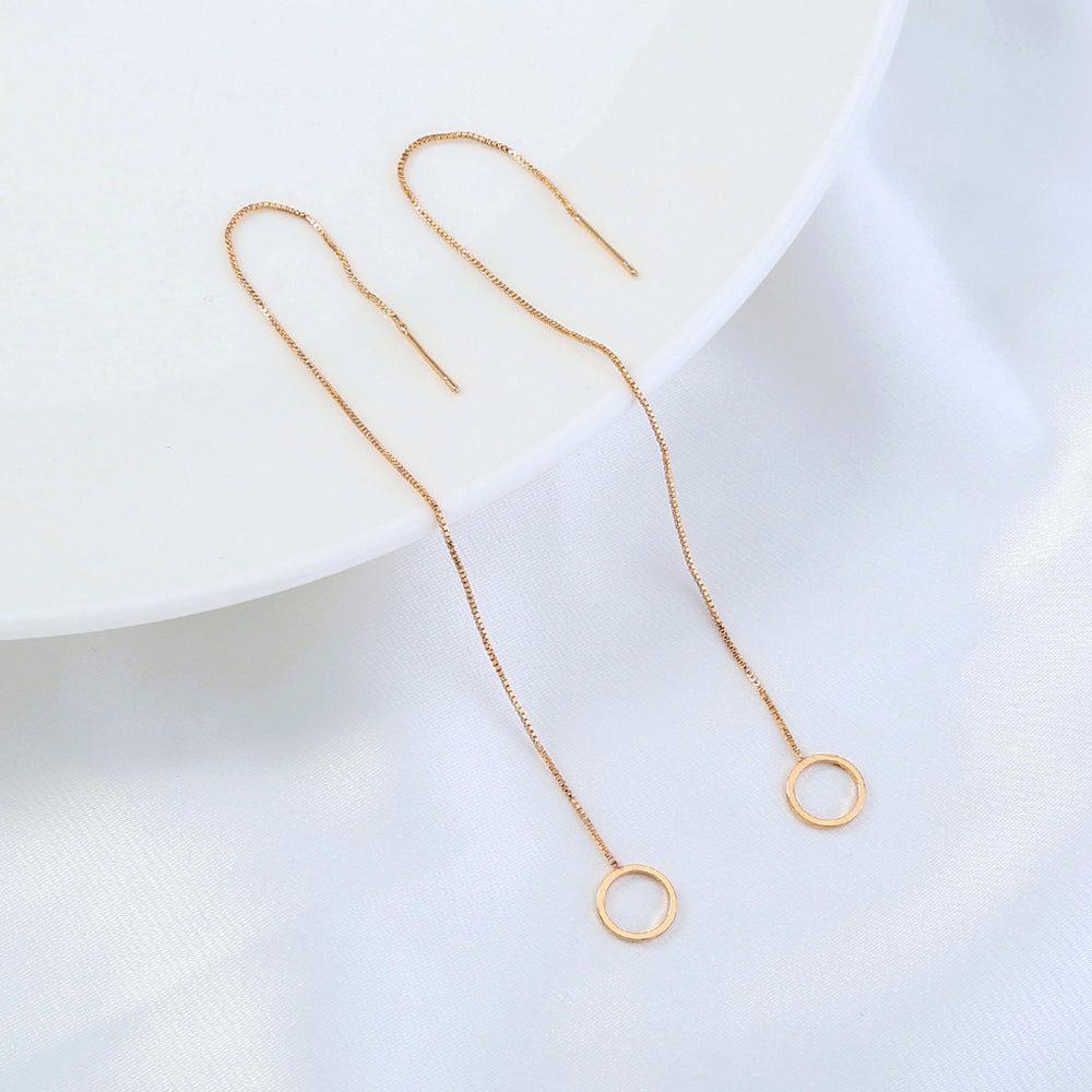 Gold Circle Long Tassel Ear Wire