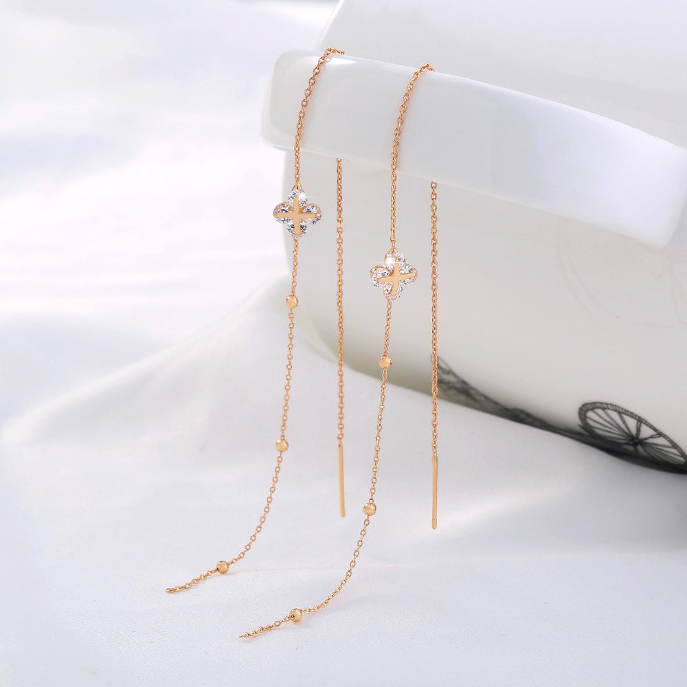 Gold Religious Jesus Copper Cross Micro-set Zircon Long Tassel Ear Wire