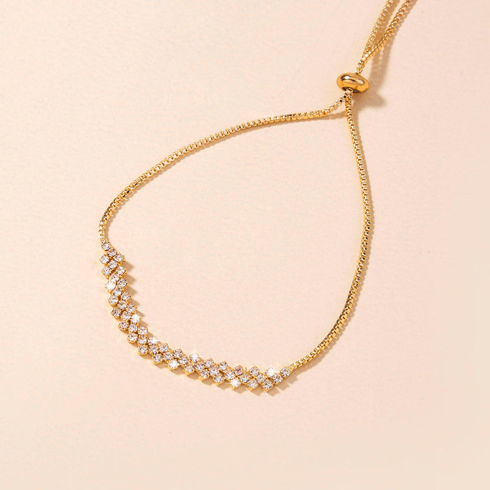 Brass Gold Plated Long Micropaved Zircon Pendant Shrink Pulled Brass Bead Bracelet