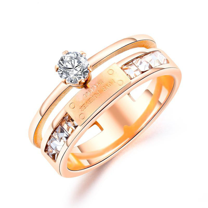 Fashion All-match Rose Gold Diamond Ring