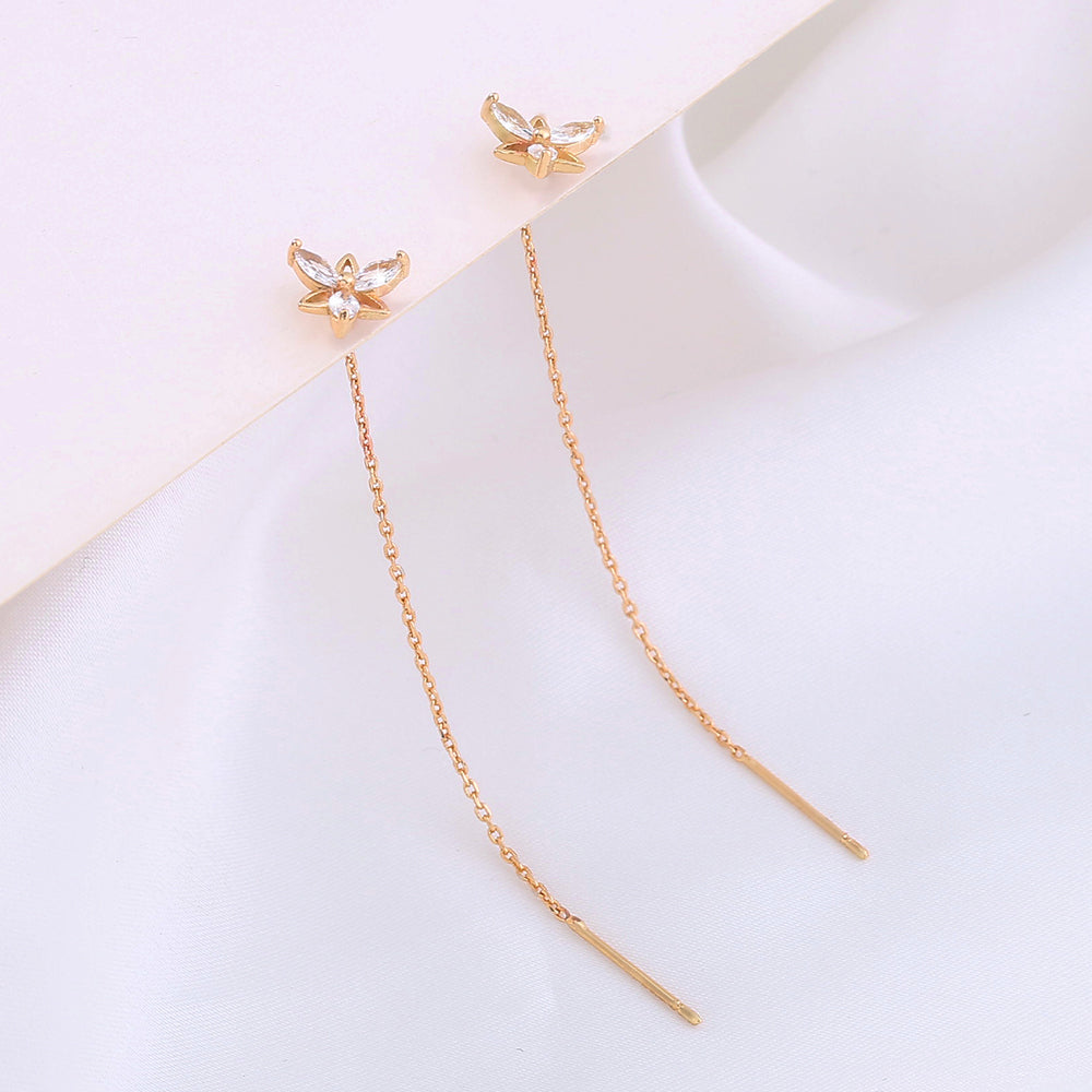 Copper Butterfly Gold Tassel Threader Earrings
