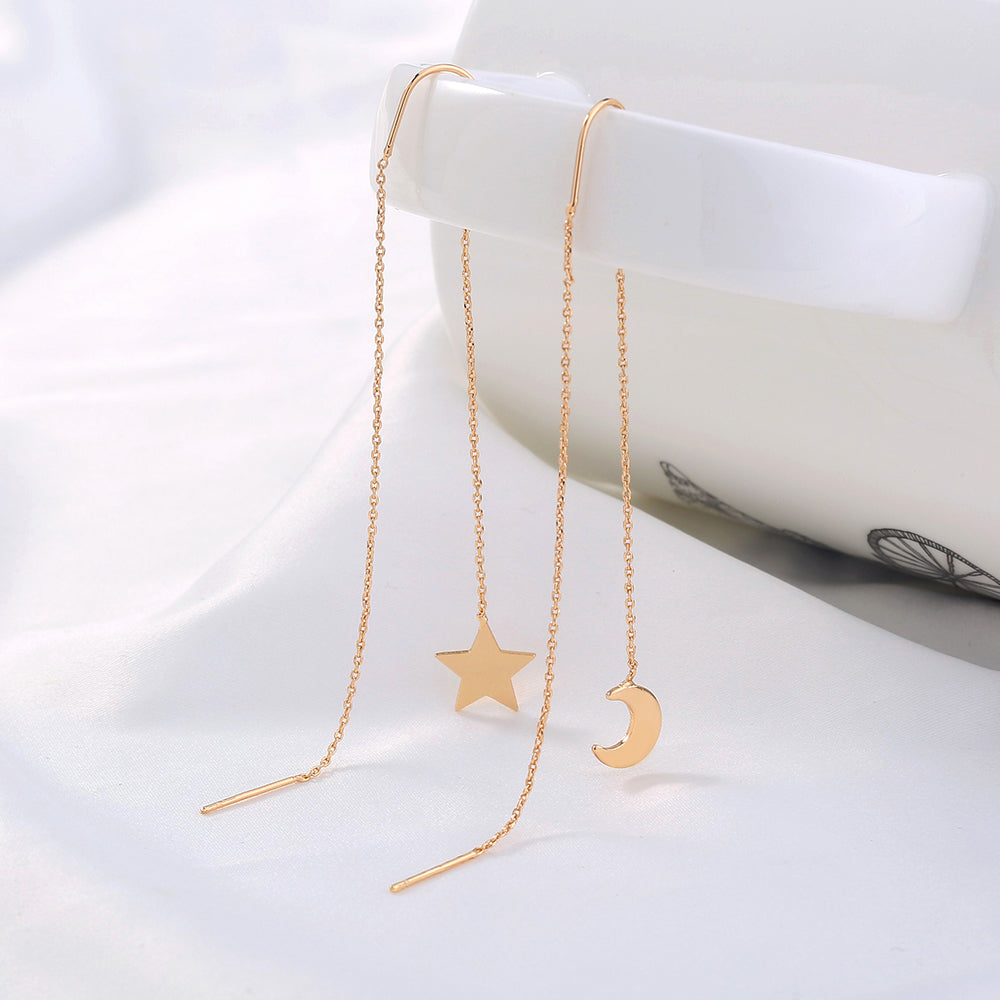 Gold Star Moon Tassel U-shaped Ear Wire