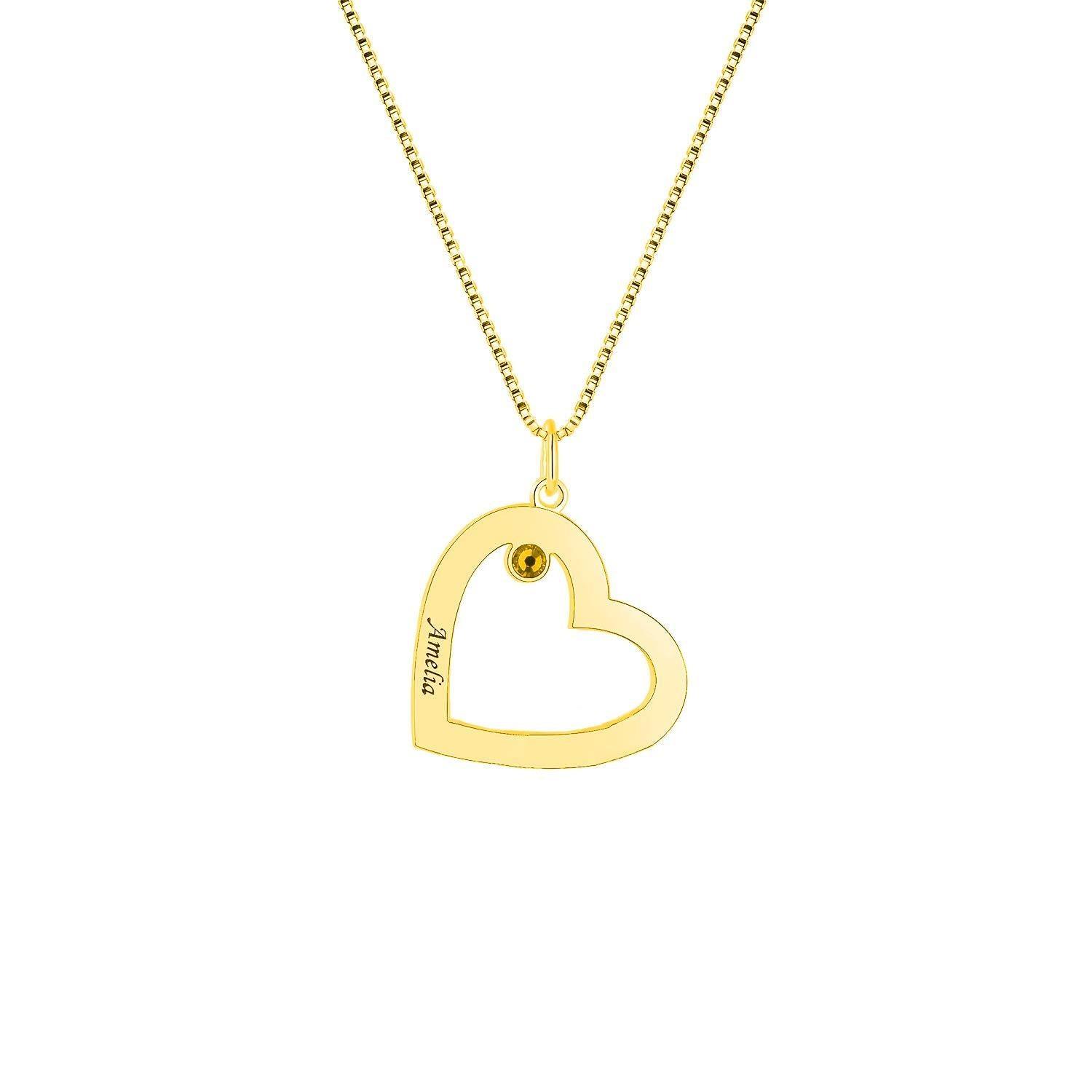 N18.Custom Heart Engraved Name Birthstone Necklace - Elle Royal Jewelry