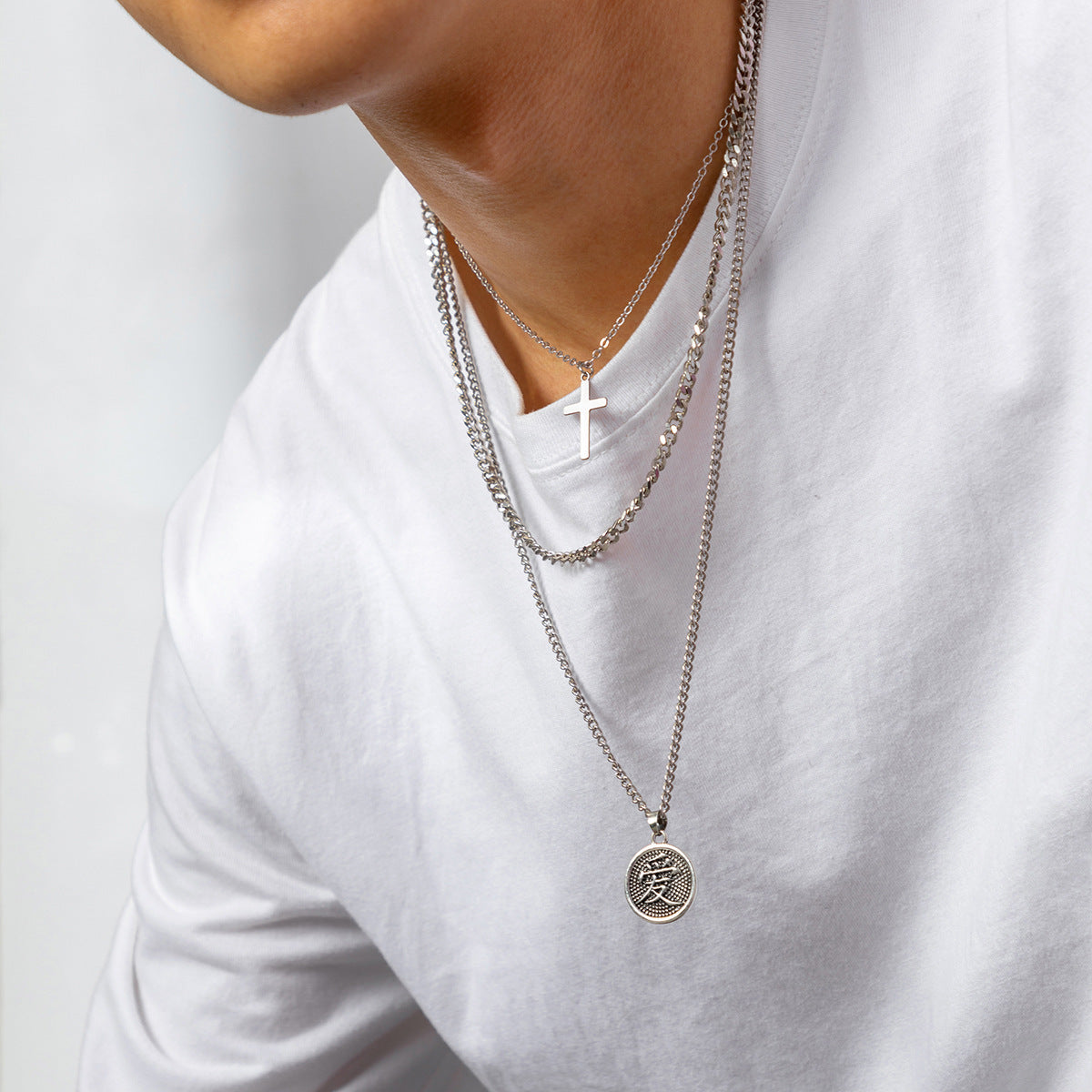 Men Simple Fashion Cross Clavicle Chain Hip Hop Pendant Necklace