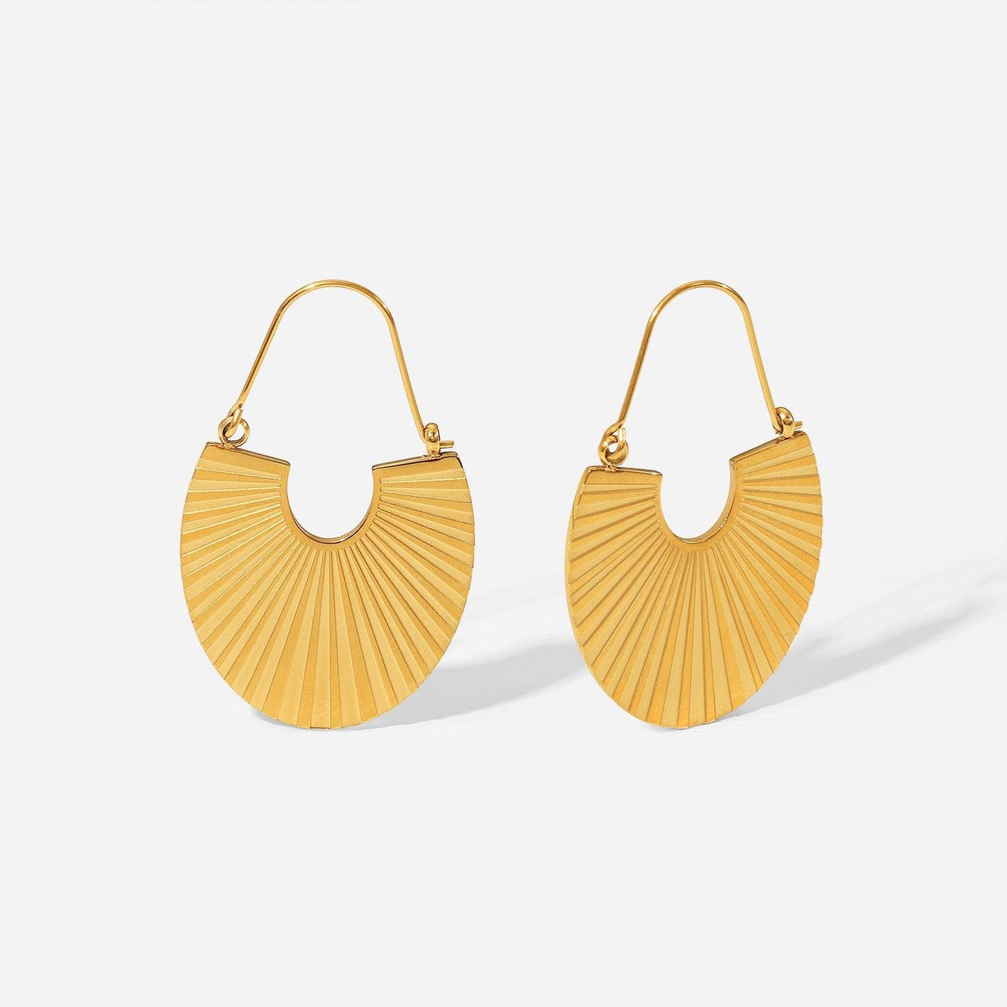 E12.18K Gold Scalloped Rib Earrings Scandinavian Designer Earrings - Elle Royal Jewelry