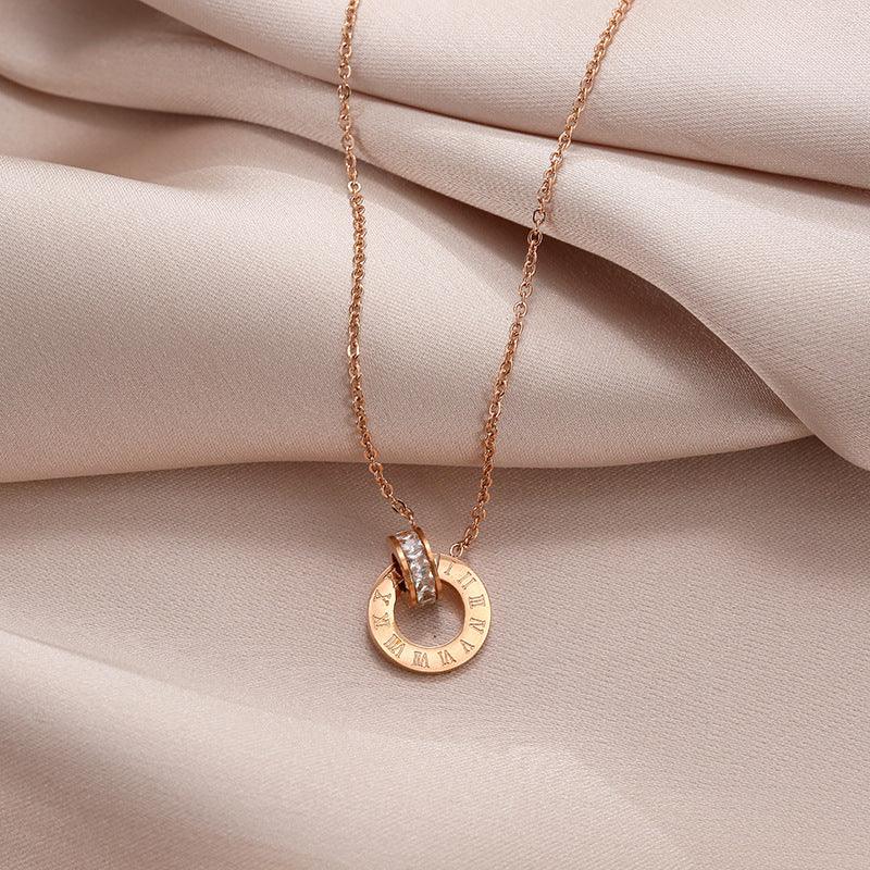 N9.18k Rose Gold Double Hoop Diamond Necklace - Elle Royal Jewelry