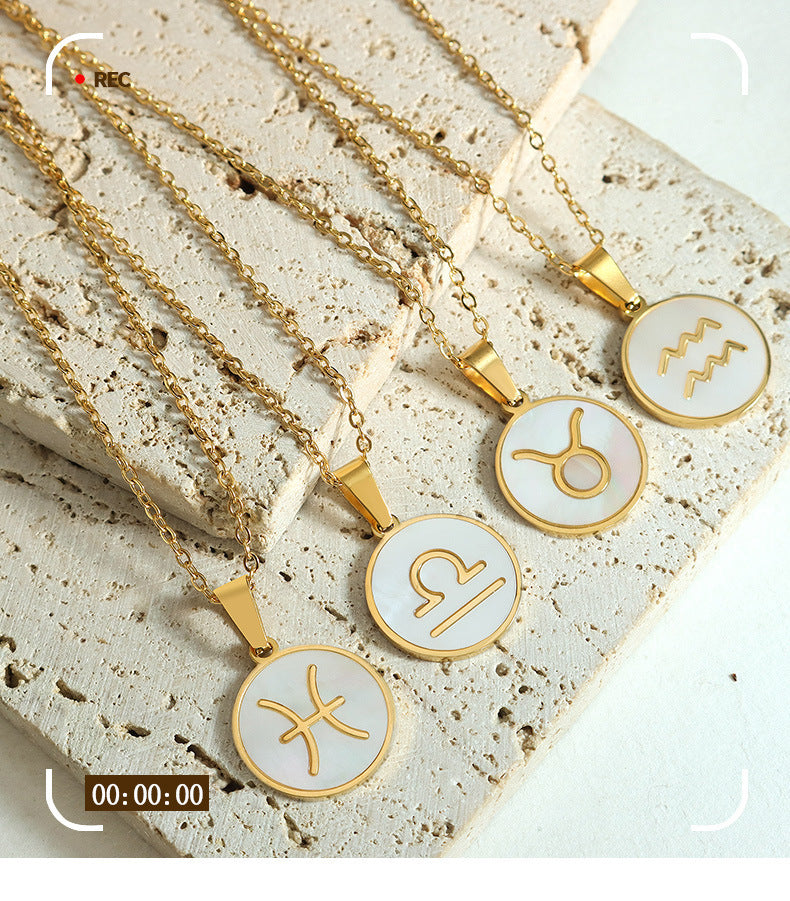 Exquisite Zodiac White Seashell Design Pendant Necklace
