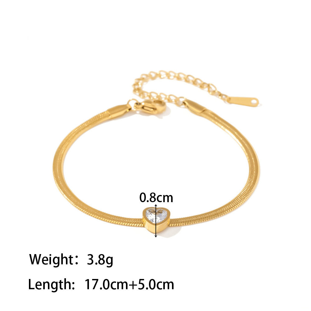 18K Gold Plated Green/White/Pink Heart Zircon Bracelet