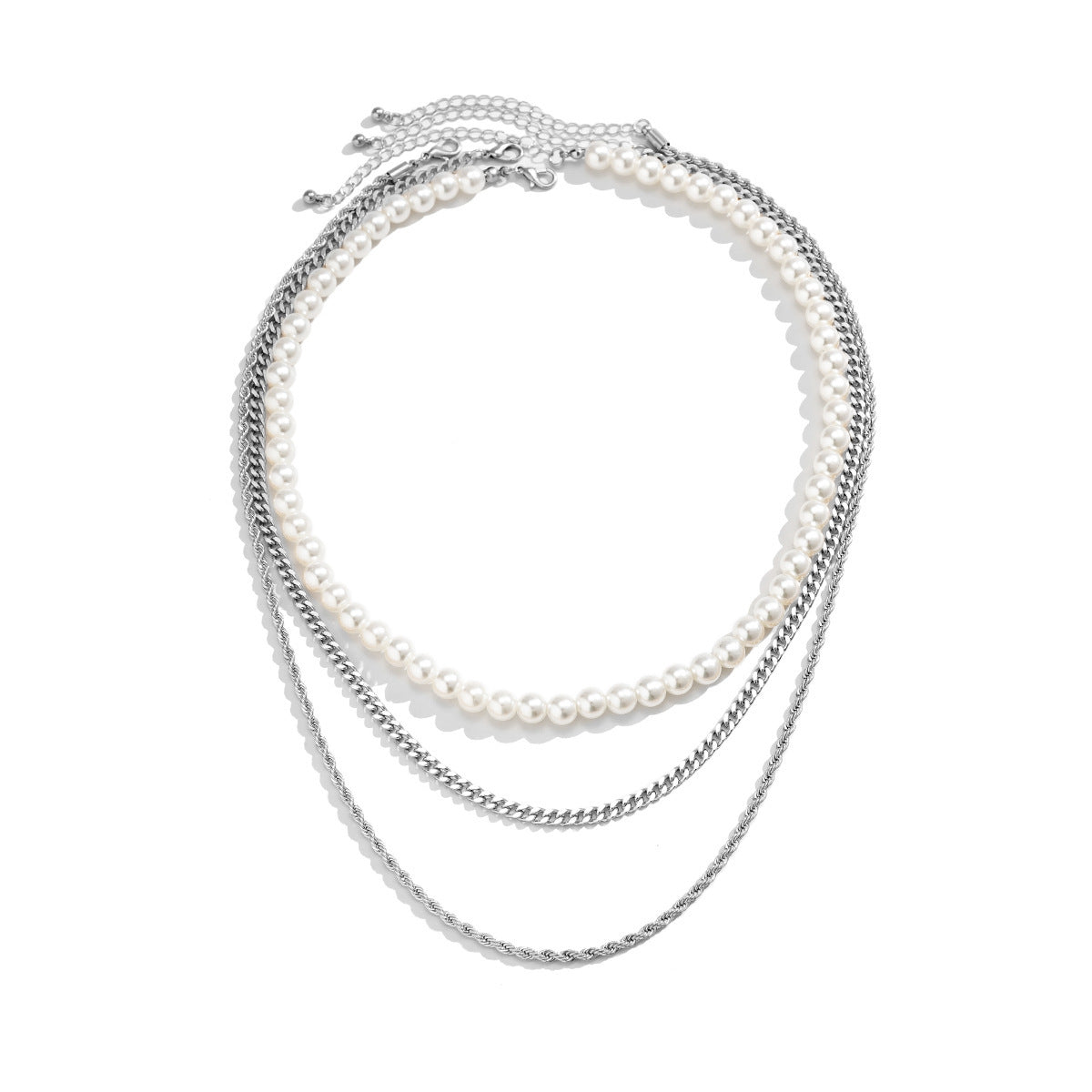 Men Simple Pearl Multilayer Twist Chain Necklace