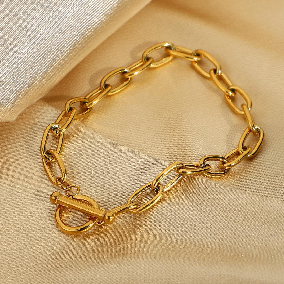 B9.OT Ring Gold Plated Stainless Steel Oval Bracelet - Elle Royal Jewelry
