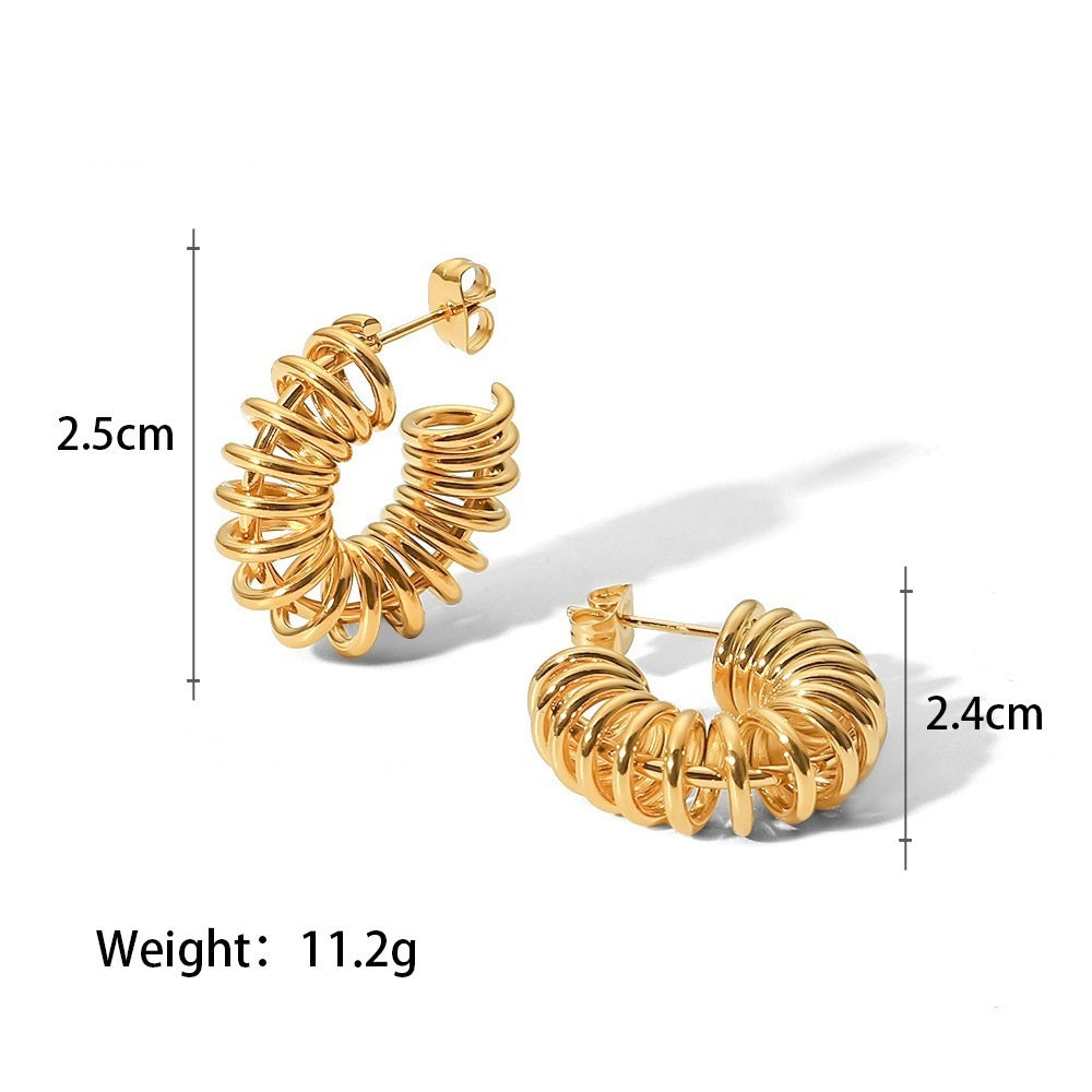 18K Gold Electric Coil Geometric C-Shaped Earrings