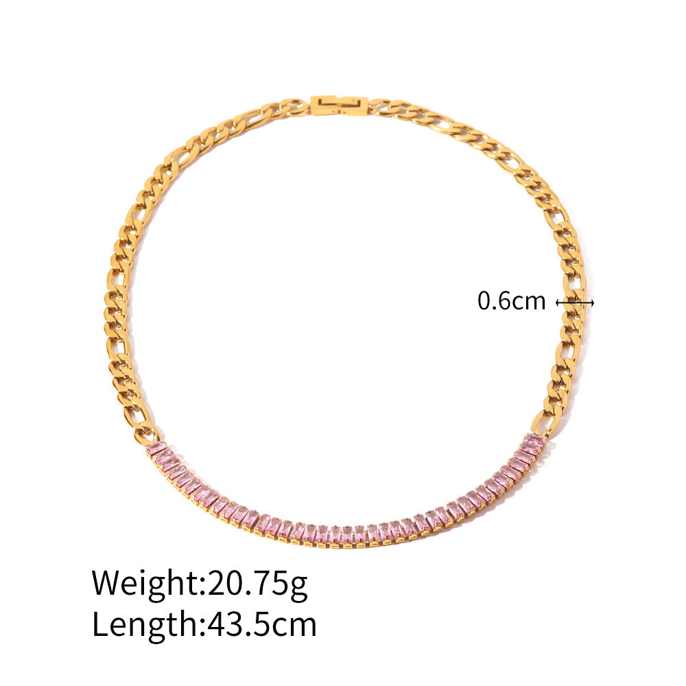 18k Gold Plated Pendant Zircon Figaro Chain Necklace