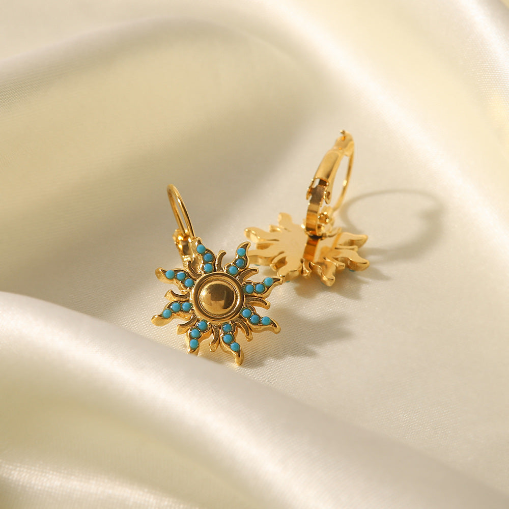 18k Gold Plated Sapphire Sun Shape Drop Earrings