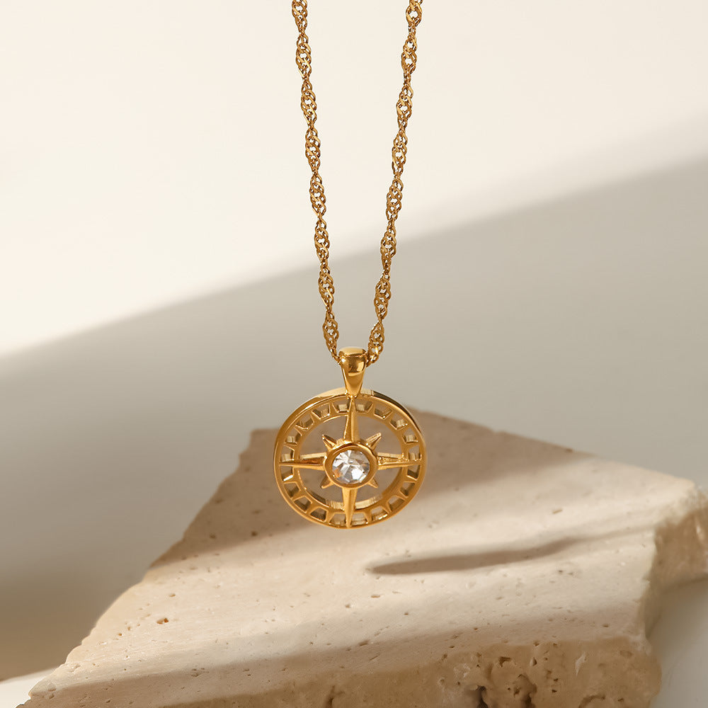 18K Gold Plated Eight-pointed Star Inlaid Zircon Hollow Pendant Necklace