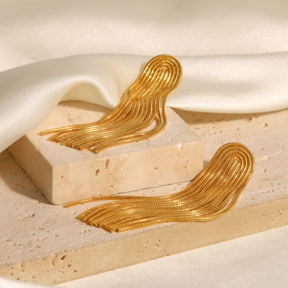 18k Gold Fashion Simple Tassel Design Versatile Earrings