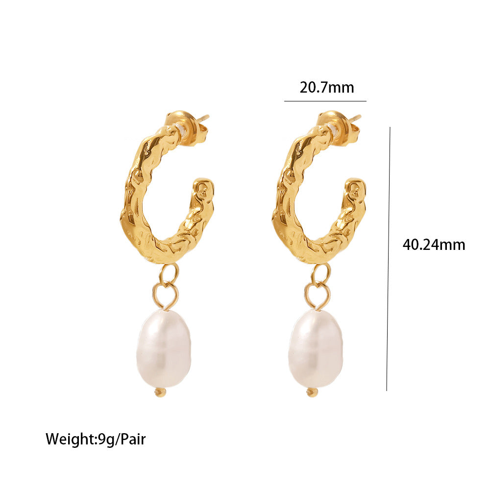 18K Gold Plated Inlaid Natural White Freshwater Pearl Earrings