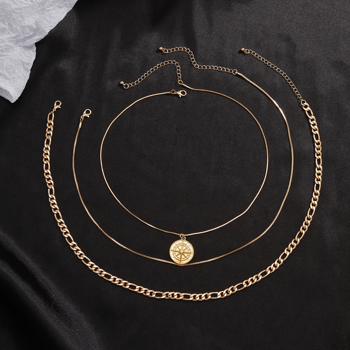 Men Fashion Vintage Compass Multi-layered Versatile Necklace