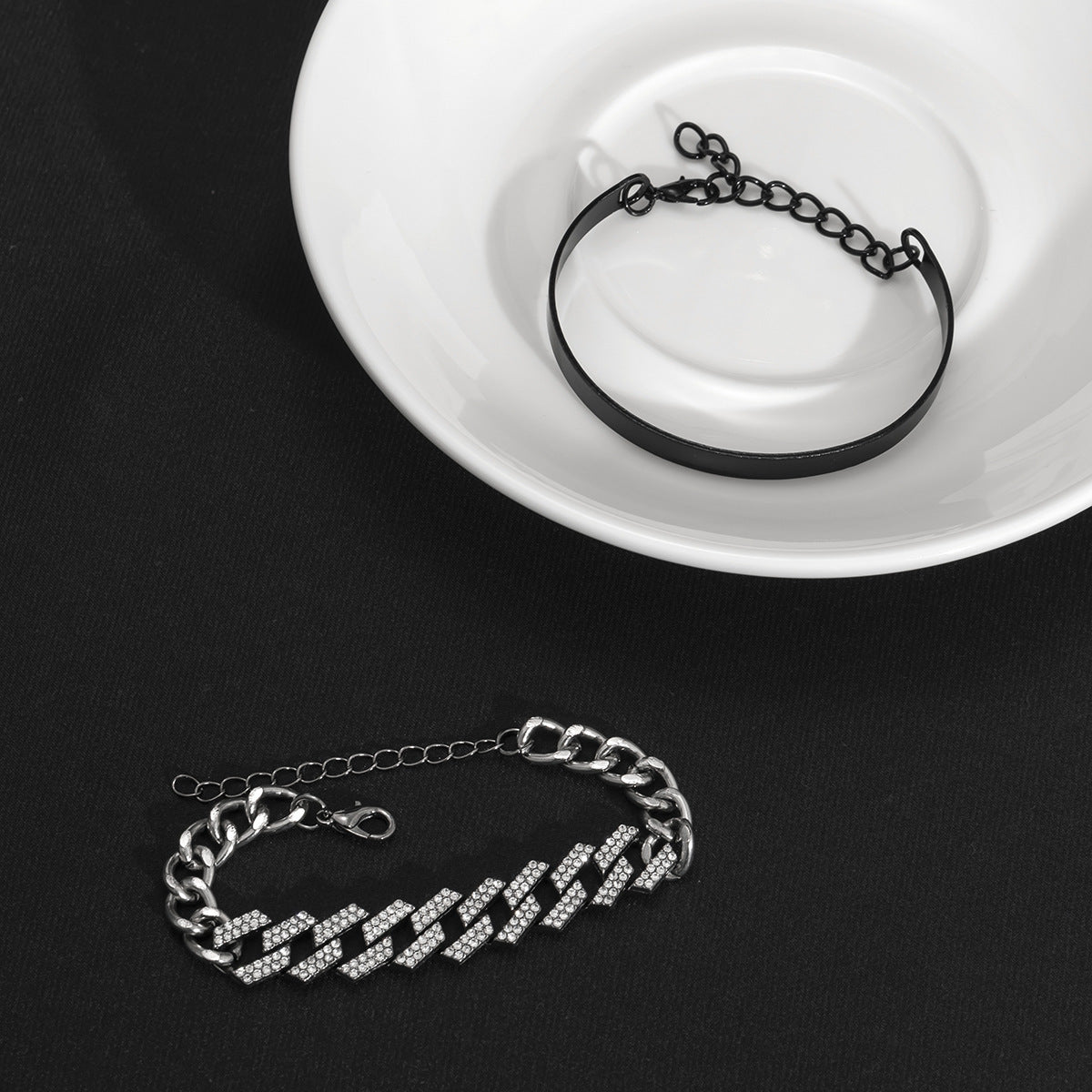 Men Double Layer Cuban Chain Diamond Fashion Colorblock Bracelet