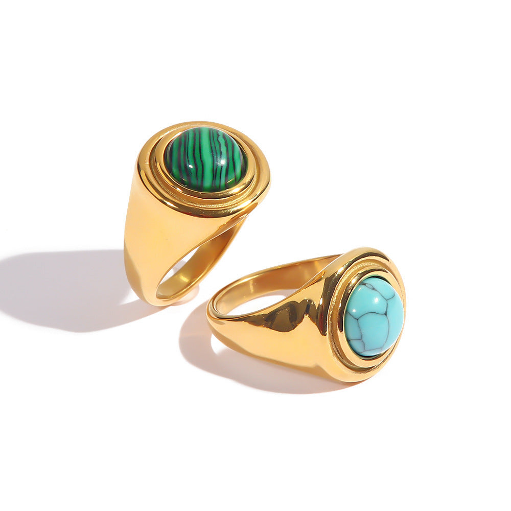 Trendy Inlaid Turquoise Malachite Versatile Ring