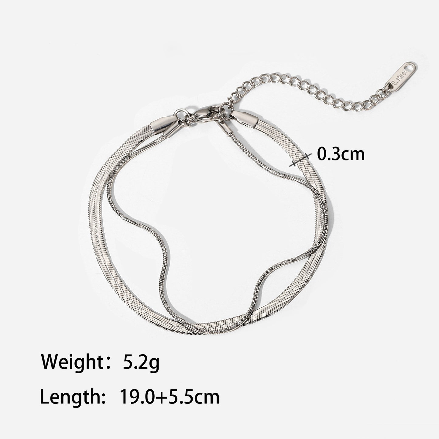 Men Simple Classic Stainless Steel Double Layer Snake Chain Bracelet