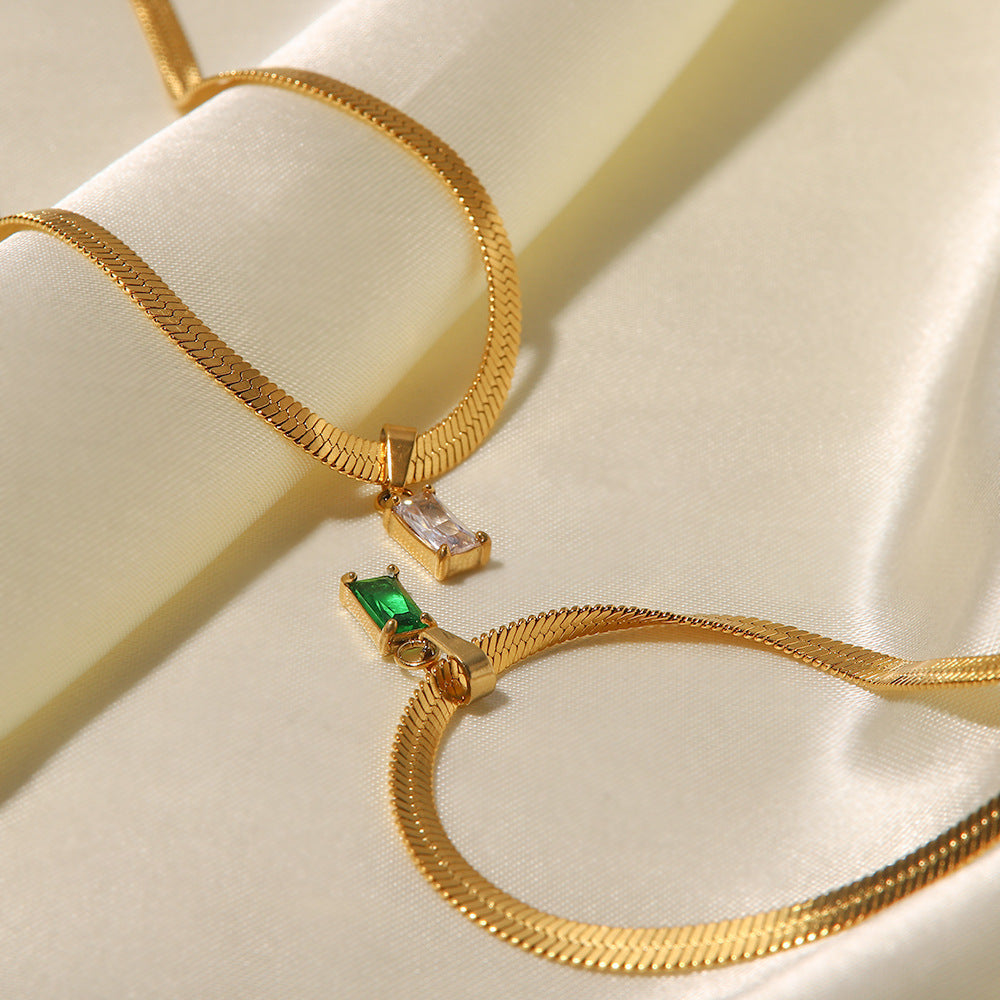 18K Gold Plated Green/White Baguette Zircon Pendant Necklace