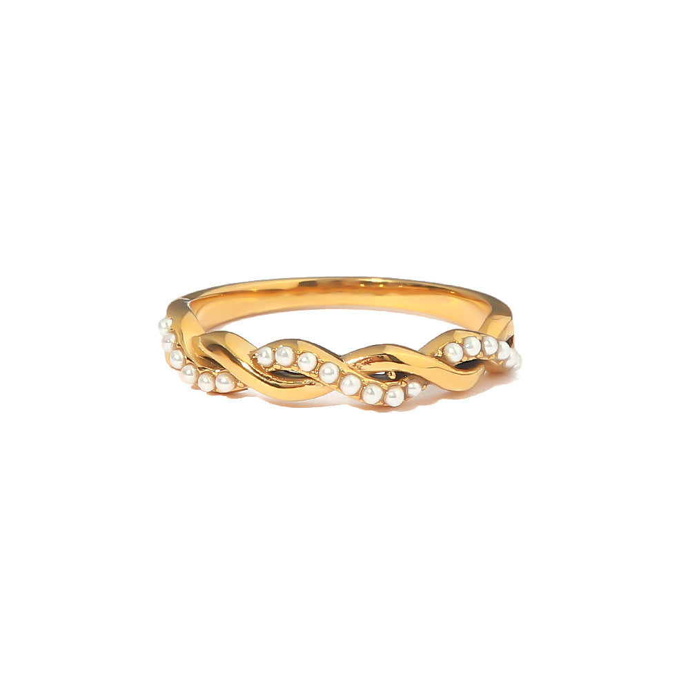 18K Gold Fashion Braided Twist Design Light Luxury Style Ring