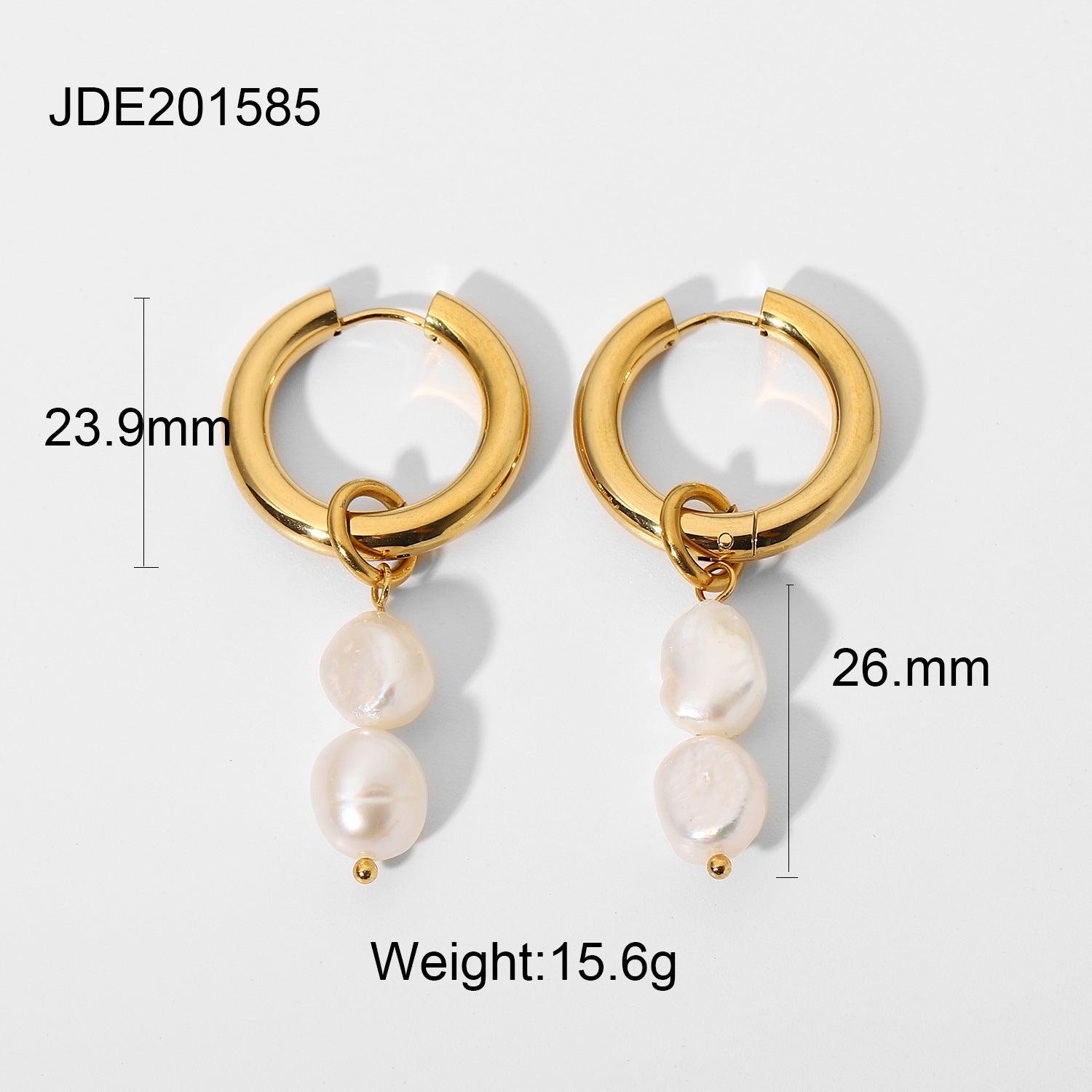 E16.18K Gold Pearl Drop Double Earrings - Elle Royal Jewelry
