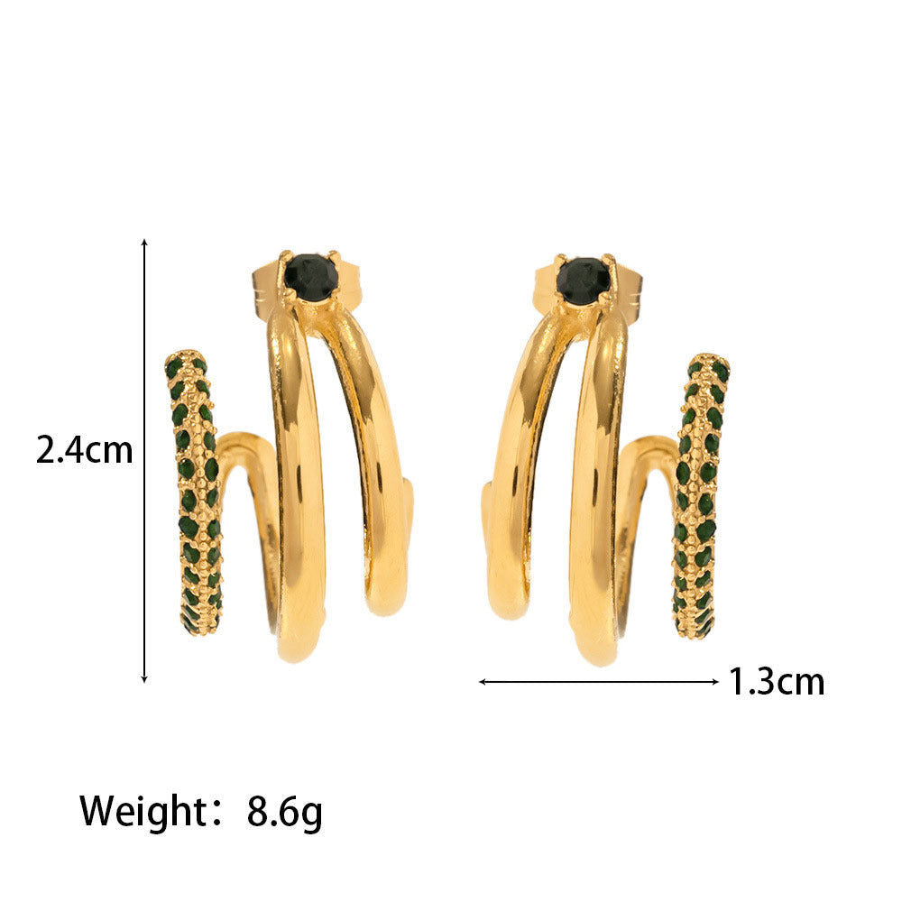 18k Gold Plated Triple Green Cubic Zirconia Hip Hop Earrings
