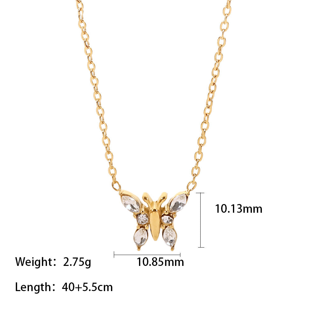 18K gold plated butterfly necklace with green/white zircon stylish