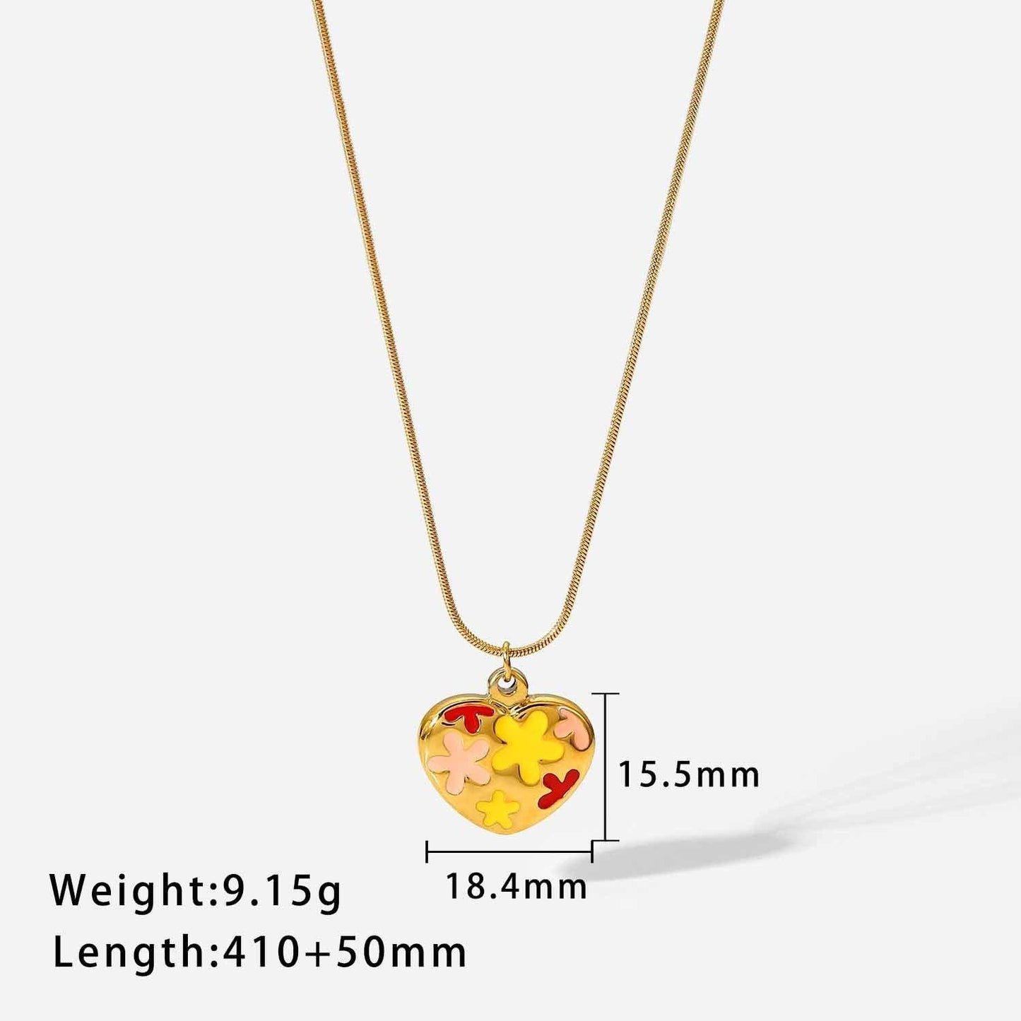 N28.Colorful Drop Oil Flower Heart Pendant Necklace - Elle Royal Jewelry