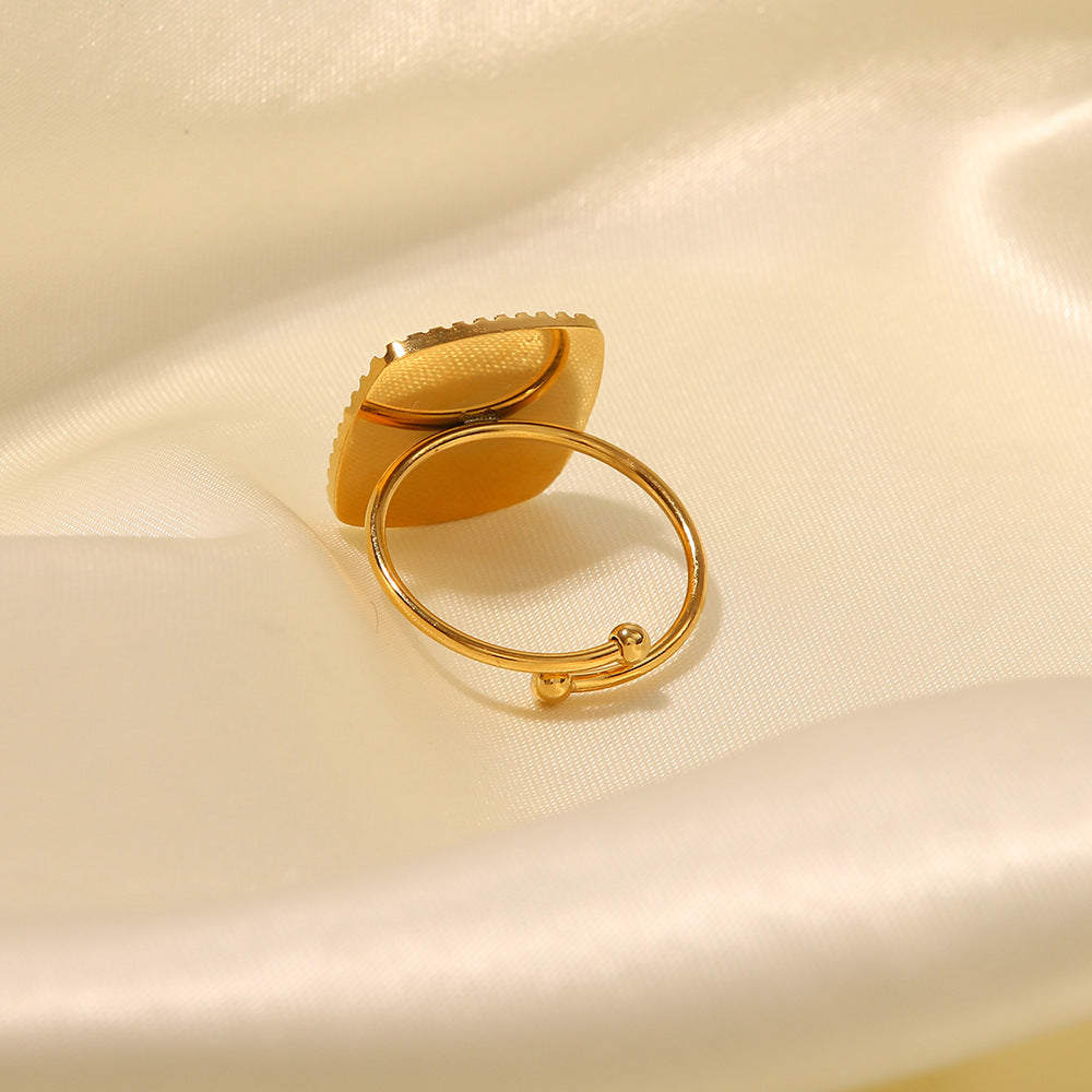 18K Gold Fashion Simple Inlaid White Mother-of-Pearl Open Ring