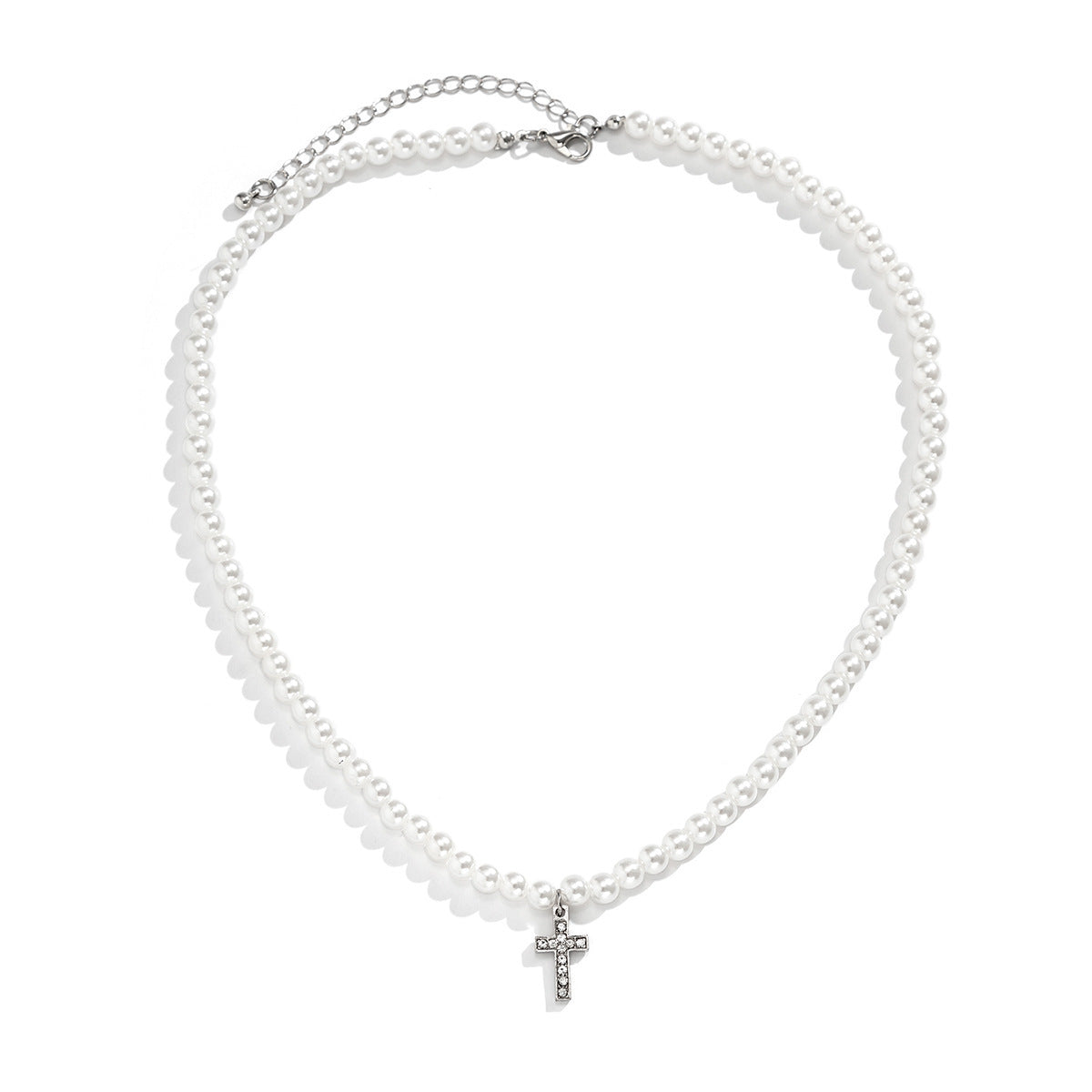 Men Fashionable simple hip-hop style diamond cross with pearl pendant necklace