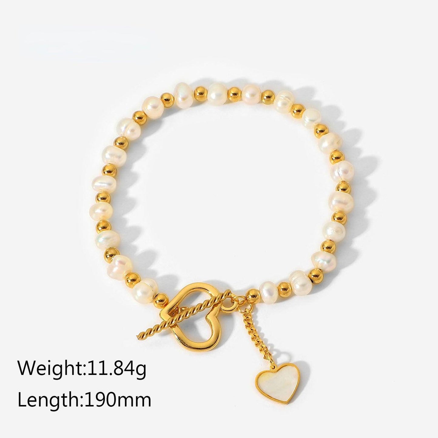 B10.18K Gold Pearl Heart OT Buckle Bracelet - Elle Royal Jewelry